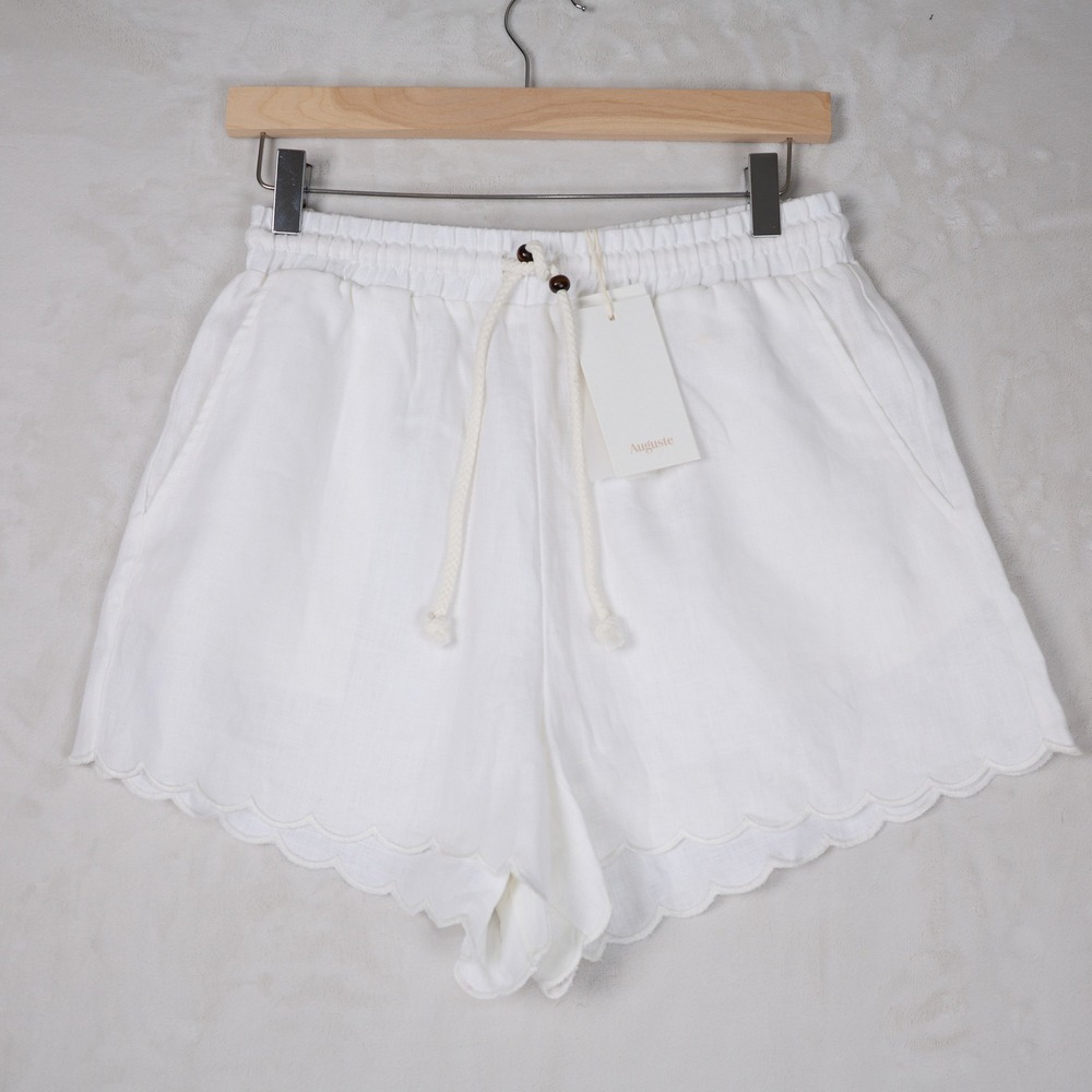 Auguste The Label Riley Short White 100% Linen Scalloped Hem Womens Size S NEW